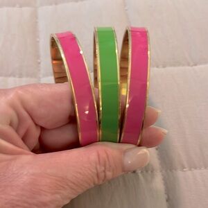 3 Kate Spade gold green pink bangles.EUC